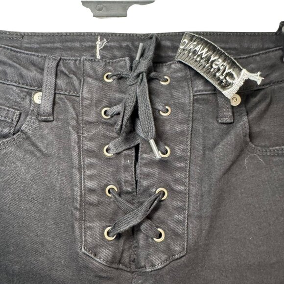 Gypsy Warrior Black High Waisted Lace Up Skinny Jeans Pants Goth Punk Emo Size 7 - Picture 3 of 8